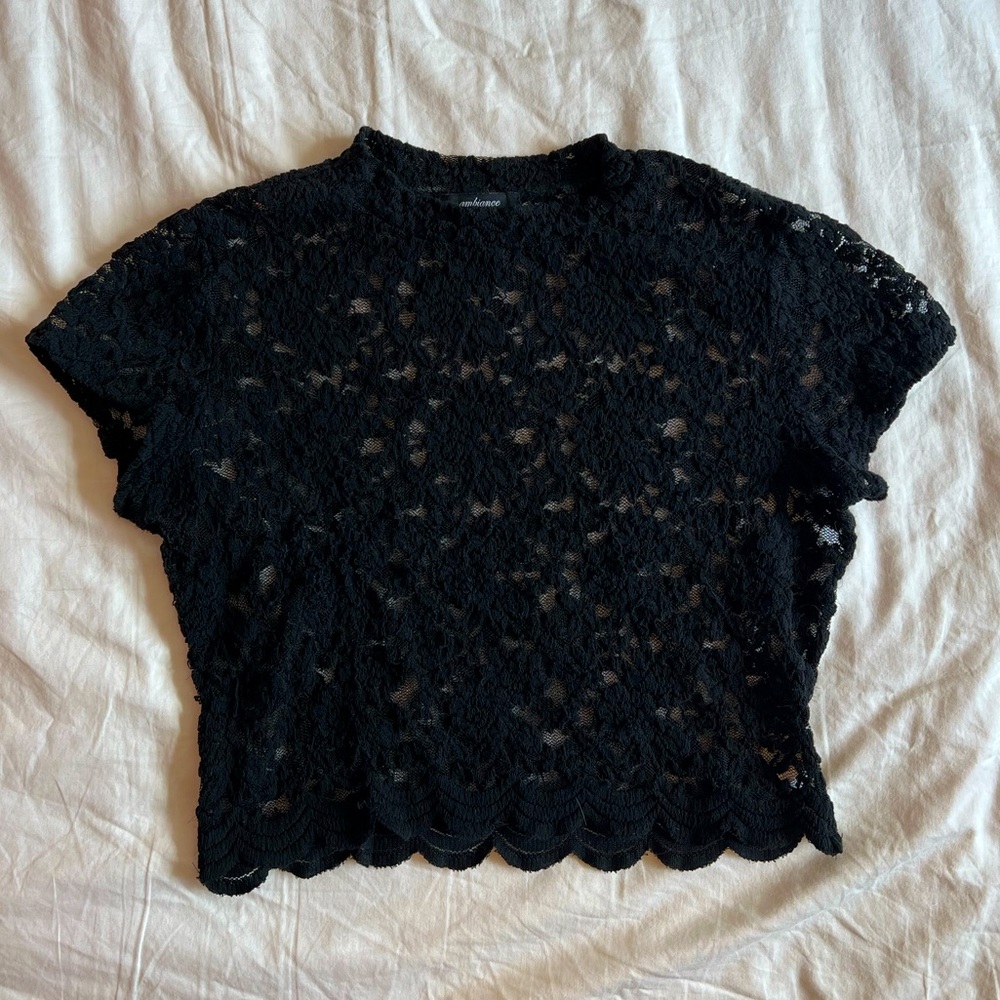 Ambiance q luv fashion q lace black top womens large fits more of a medium